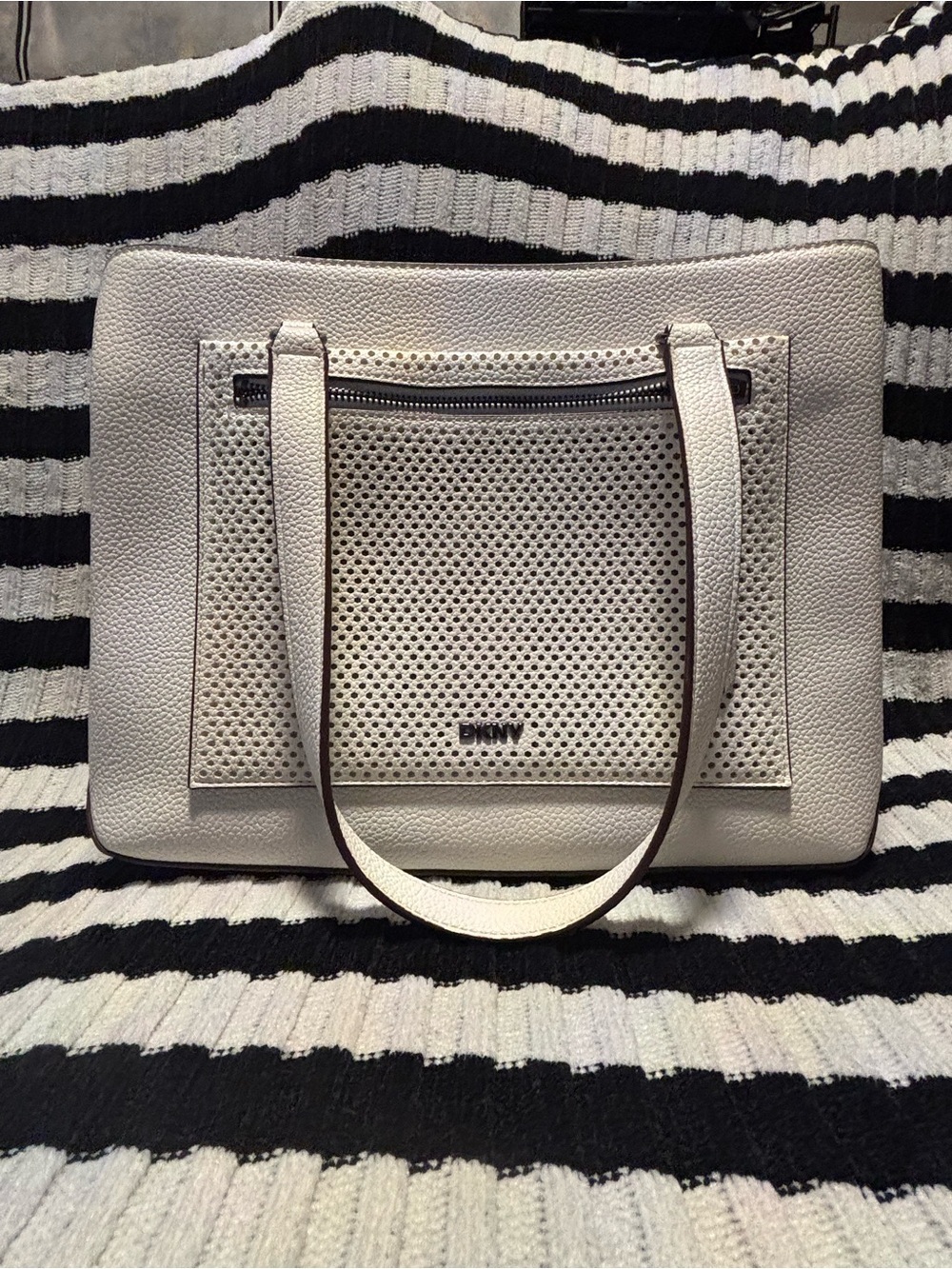 DKNY White Perforated Shoulder Tote